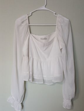 Abercrombie & Fitch White Sheer Long-Sleeve Crop Top Size L